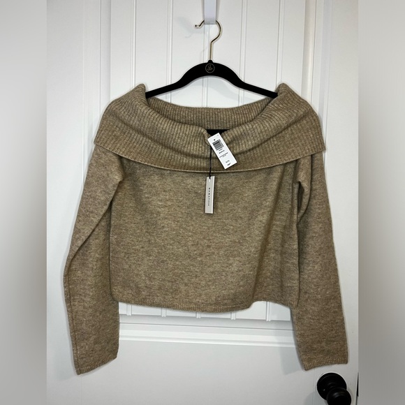 NWT Aritzia Babaton Bustle Sweater - Heather Bone / Tan - Picture 2 of 8